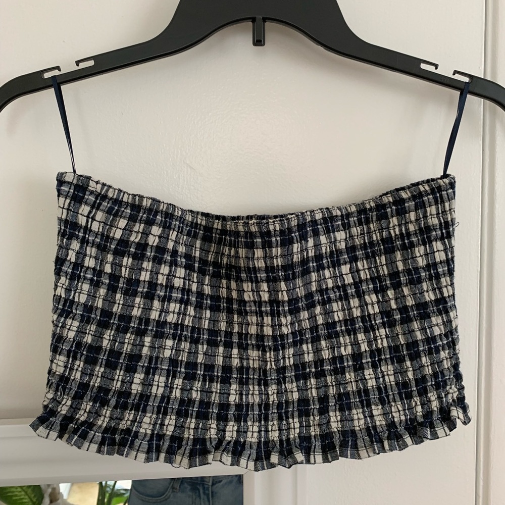 Gingham cropped tube top🌊